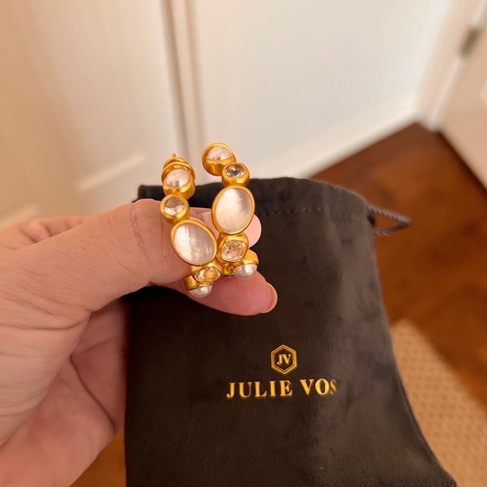 Julie Vos Gold and White Stone Hoops
